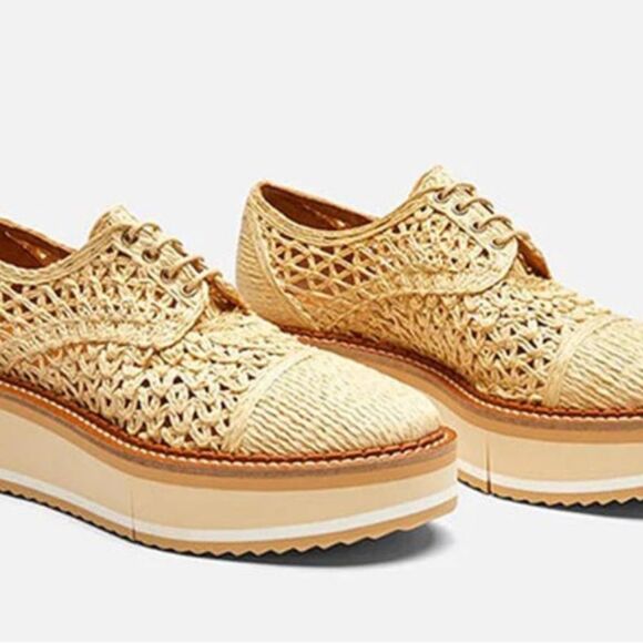 Clergerie Borril Woven Platform Oxfords In Natural Raffia  Clergerie Borril Natural Woven Flats NWOT